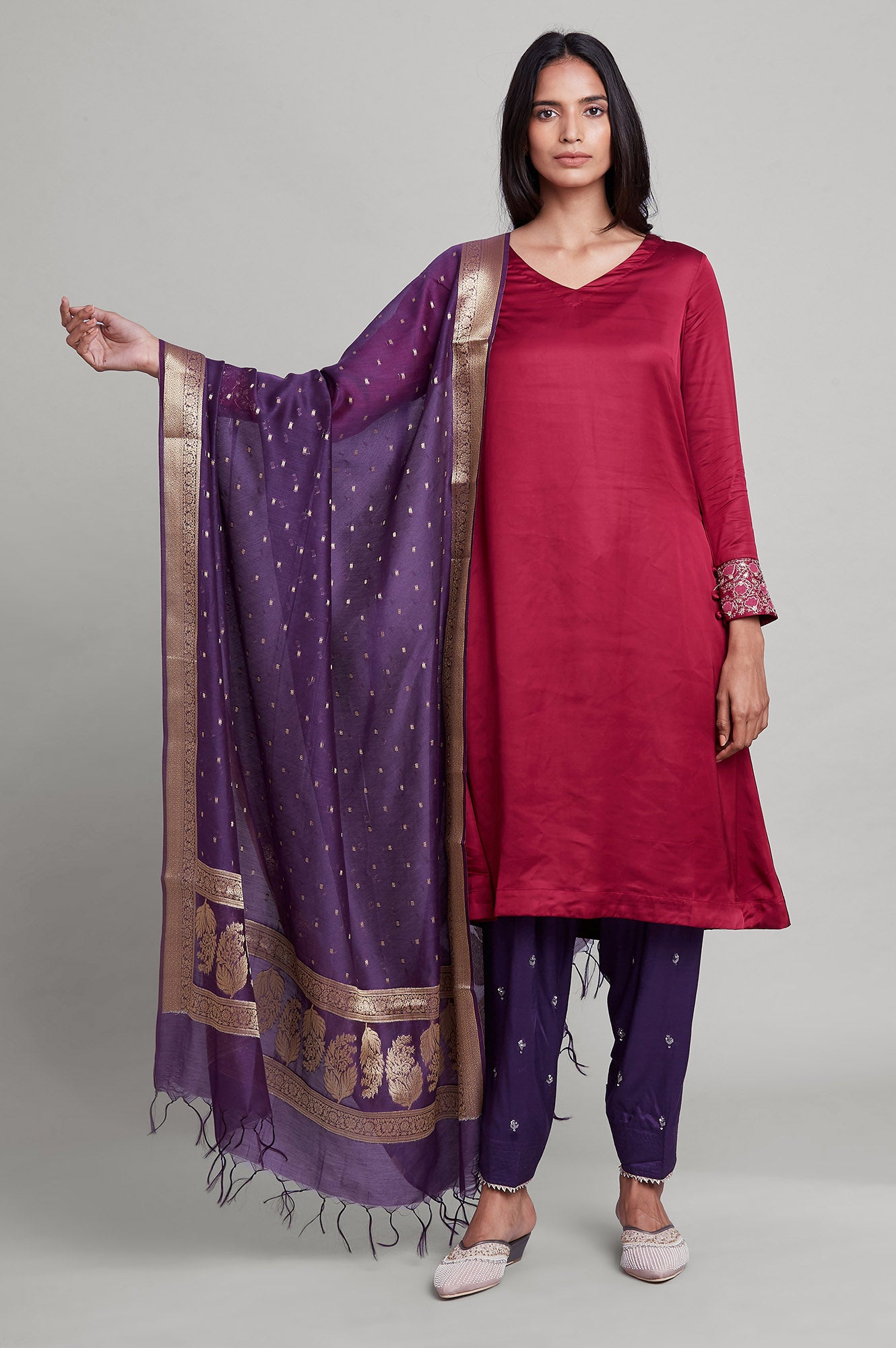 Dark Purple Chanderi Jacquard Drape