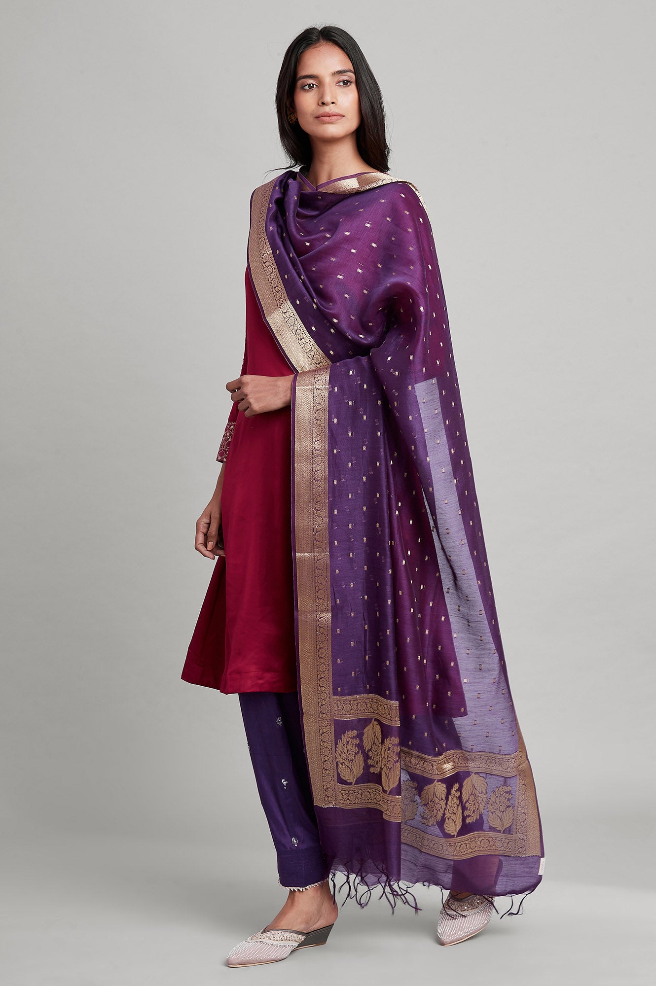 Dark Purple Chanderi Jacquard Drape