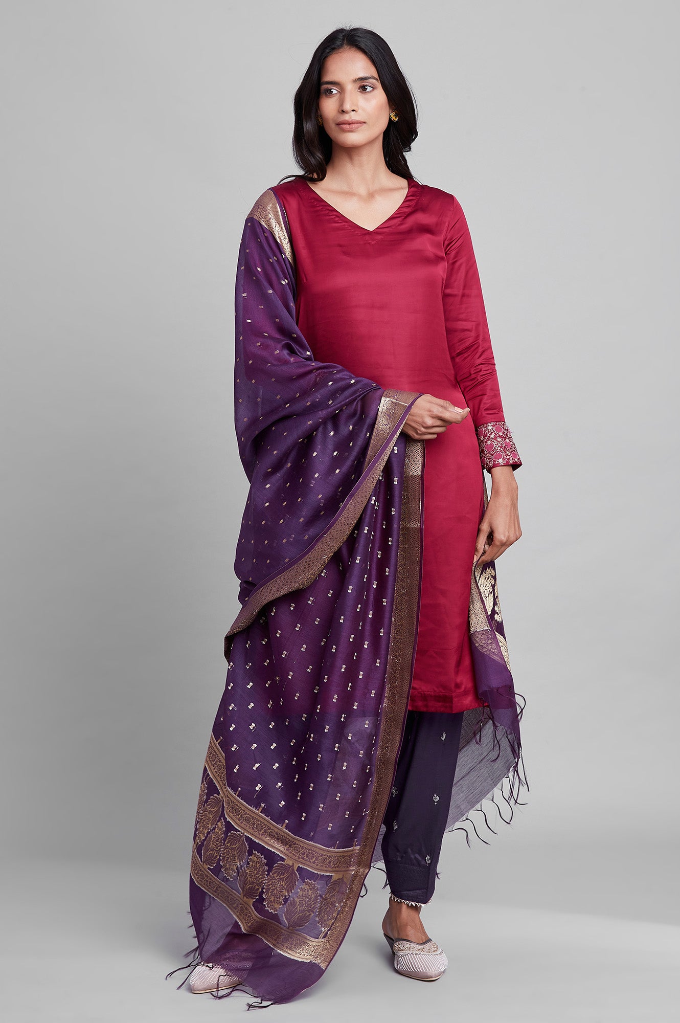 Dark Purple Chanderi Jacquard Drape