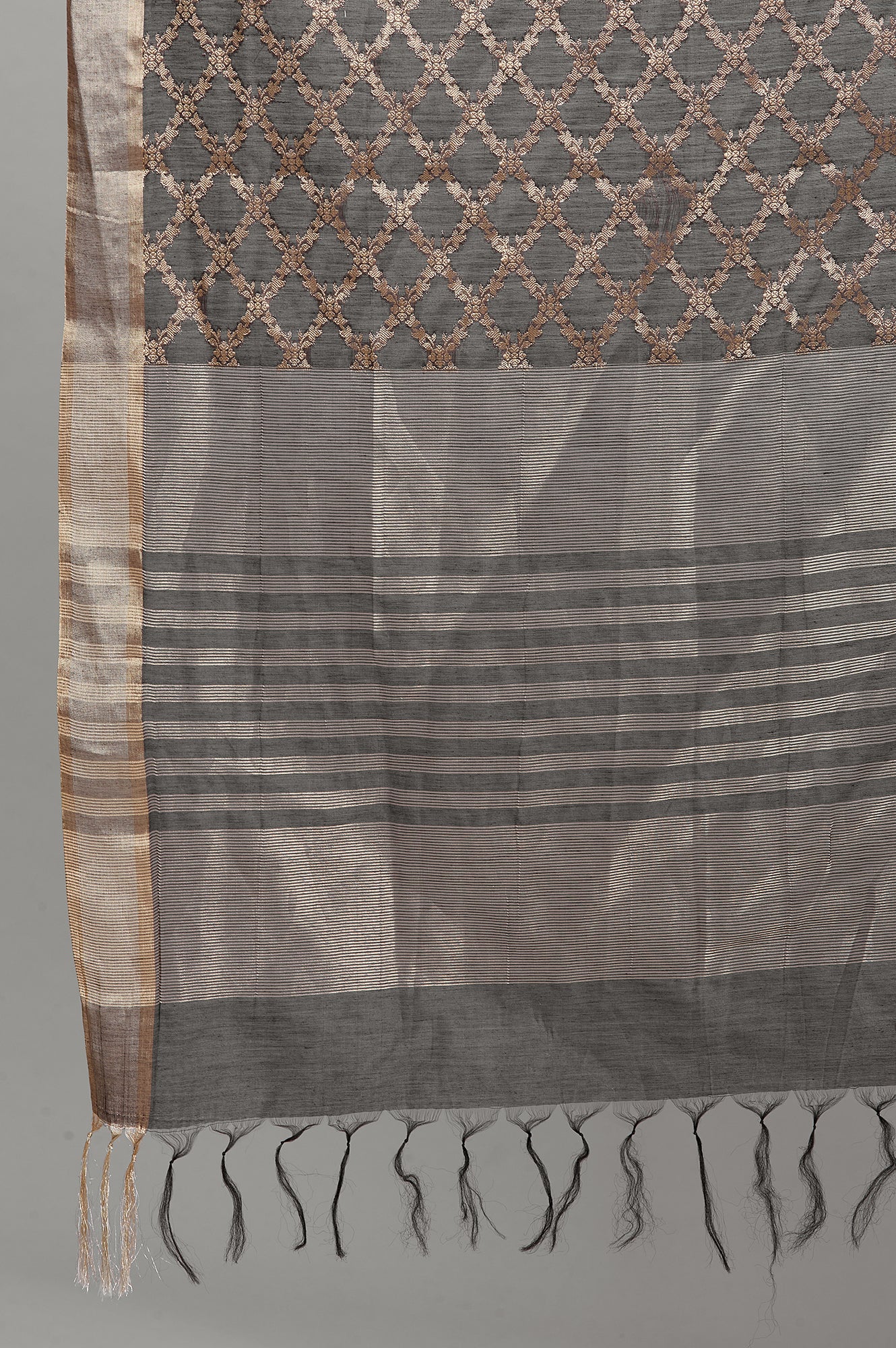 Dark Brown Chanderi Jacquard Drape