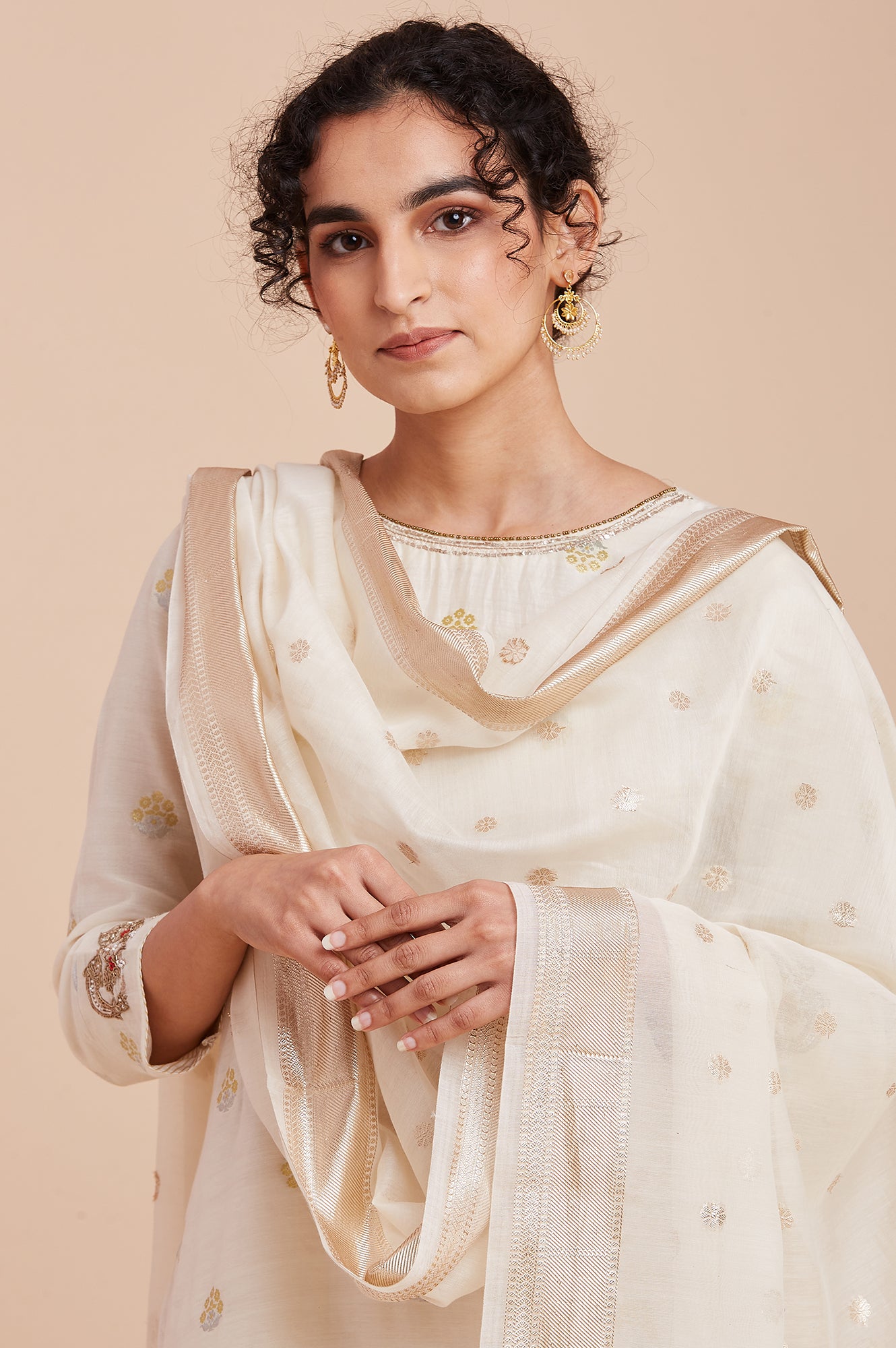 Ecru Chanderi Jacquard Drape