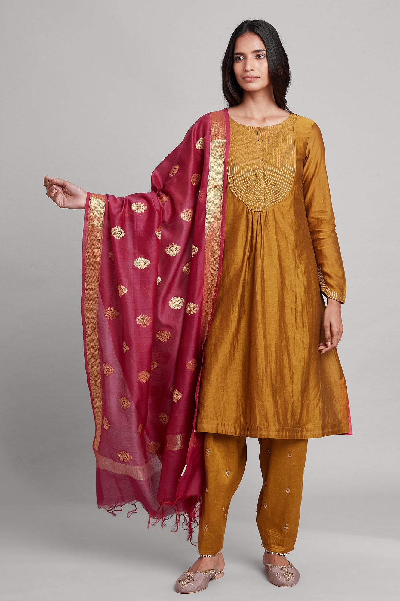 Dark Pink Chanderi Jacquard Drape