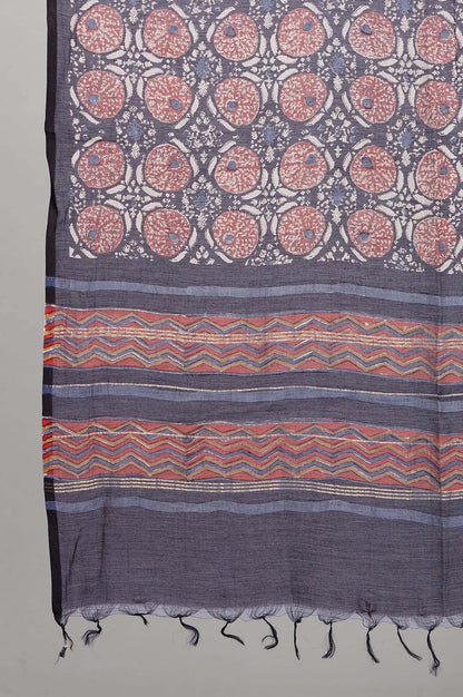 Dark Brown Block Printed Chanderi Drape - wforwoman