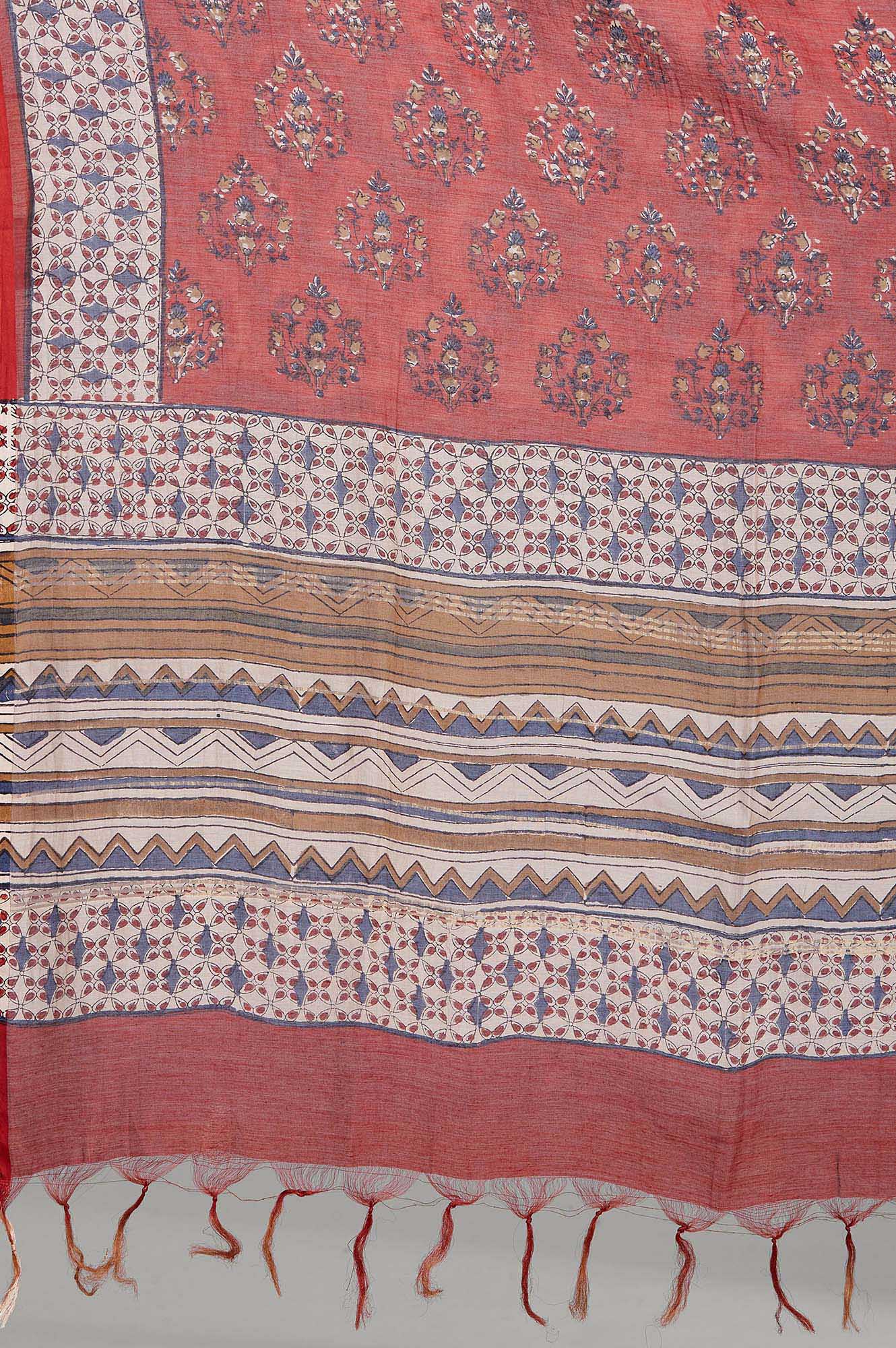 Dark Red Block Print Chanderi Drape