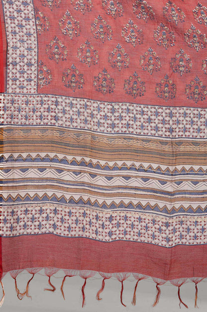 Dark Red Block Print Chanderi Drape