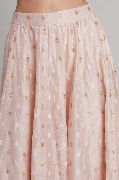 Ligh Pink Chanderi Crop Top-Skirt-Drape Set