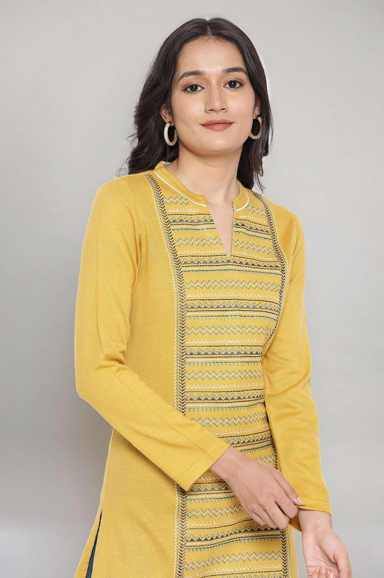Yellow Embroidered Winter kurta