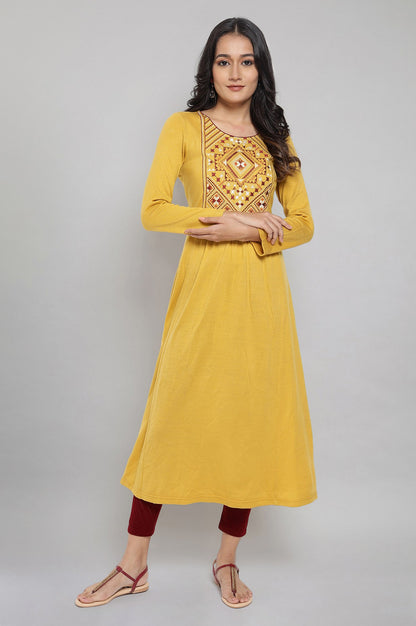 Yellow Acrylic Dress with Embroidery