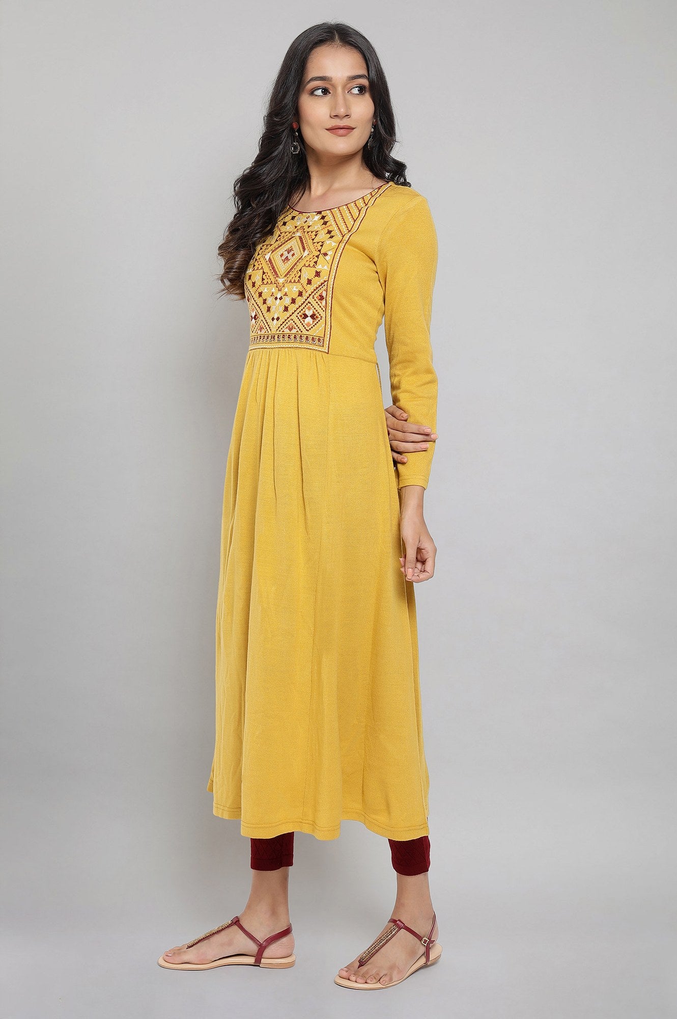 Yellow Acrylic Dress with Embroidery