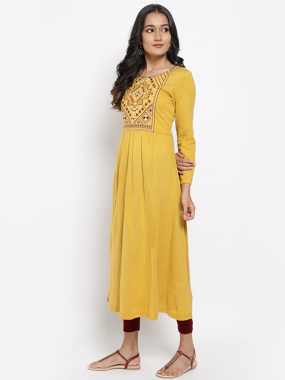 Yellow Acrylic Dress with Embroidery