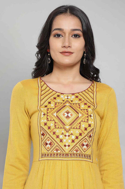 Yellow Acrylic Dress with Embroidery