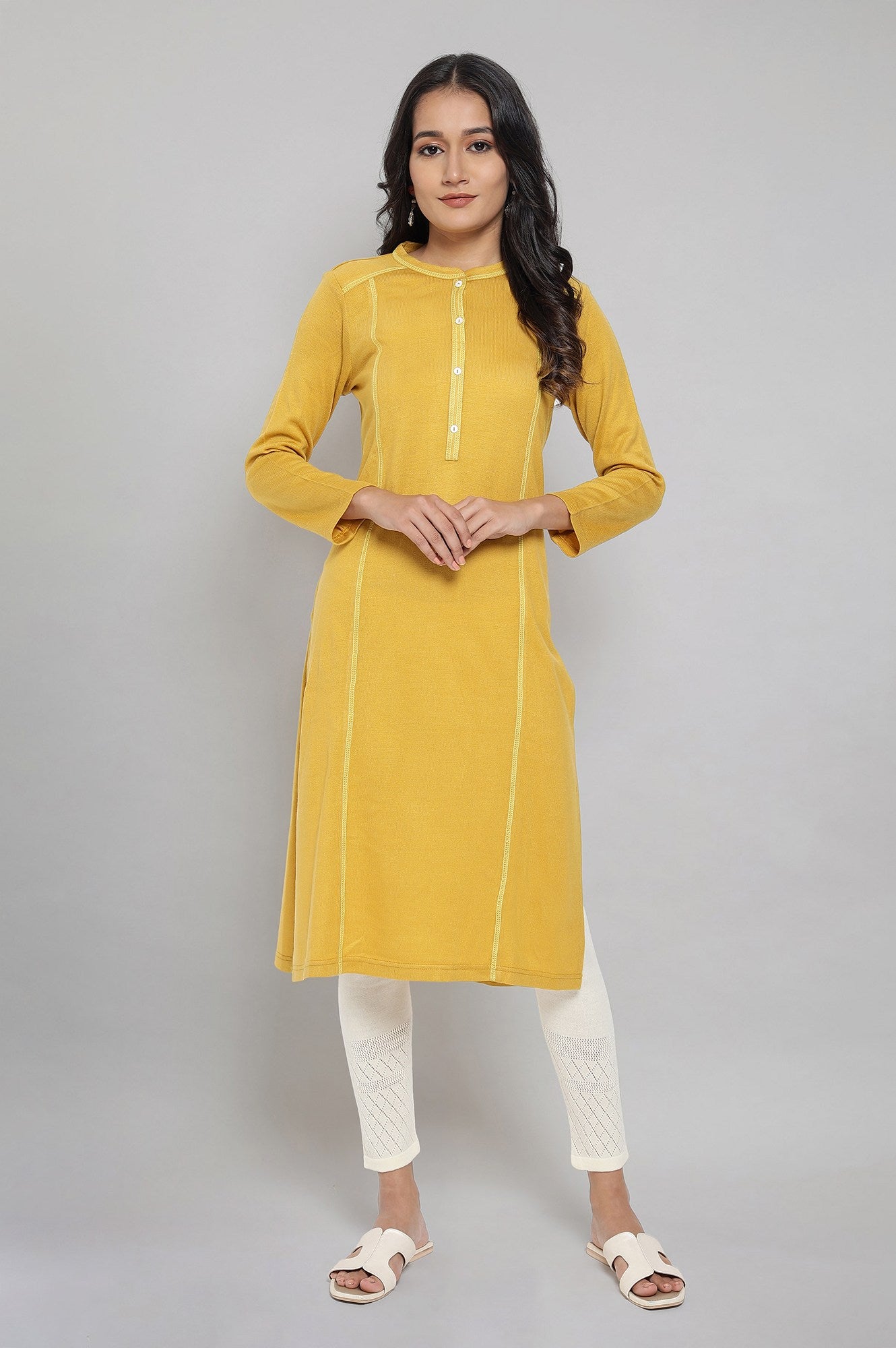 Yellow Solid Acrylic kurta