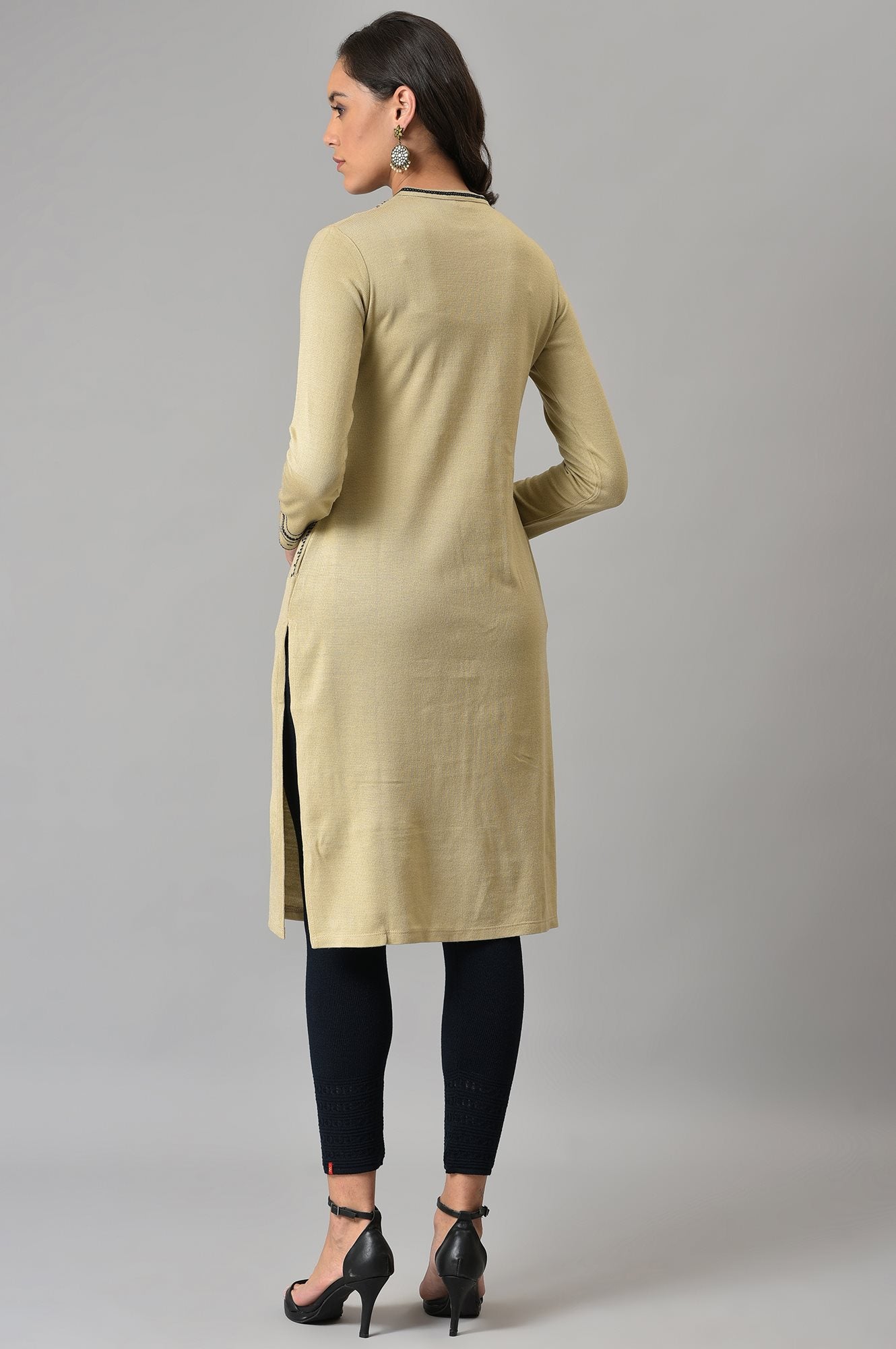 Beige Embroidered Winter kurta