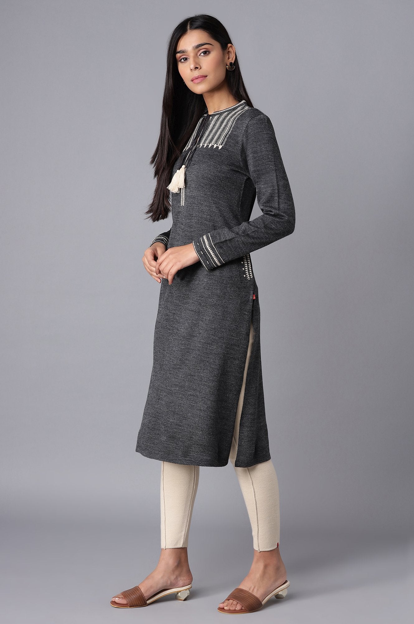 Grey Embroidered Winter kurta