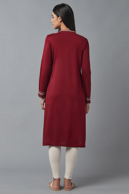 Spice Red Embroidered Winter kurta