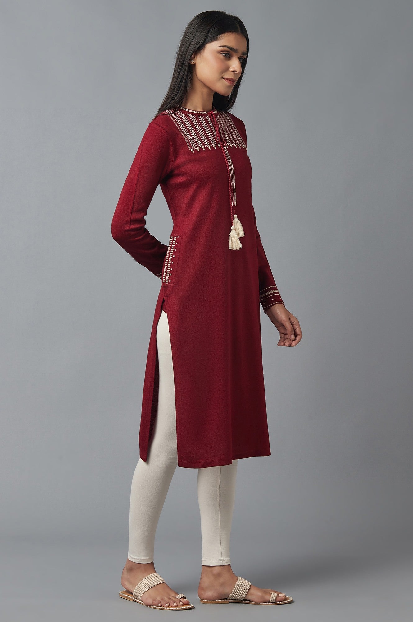 Spice Red Embroidered Winter kurta