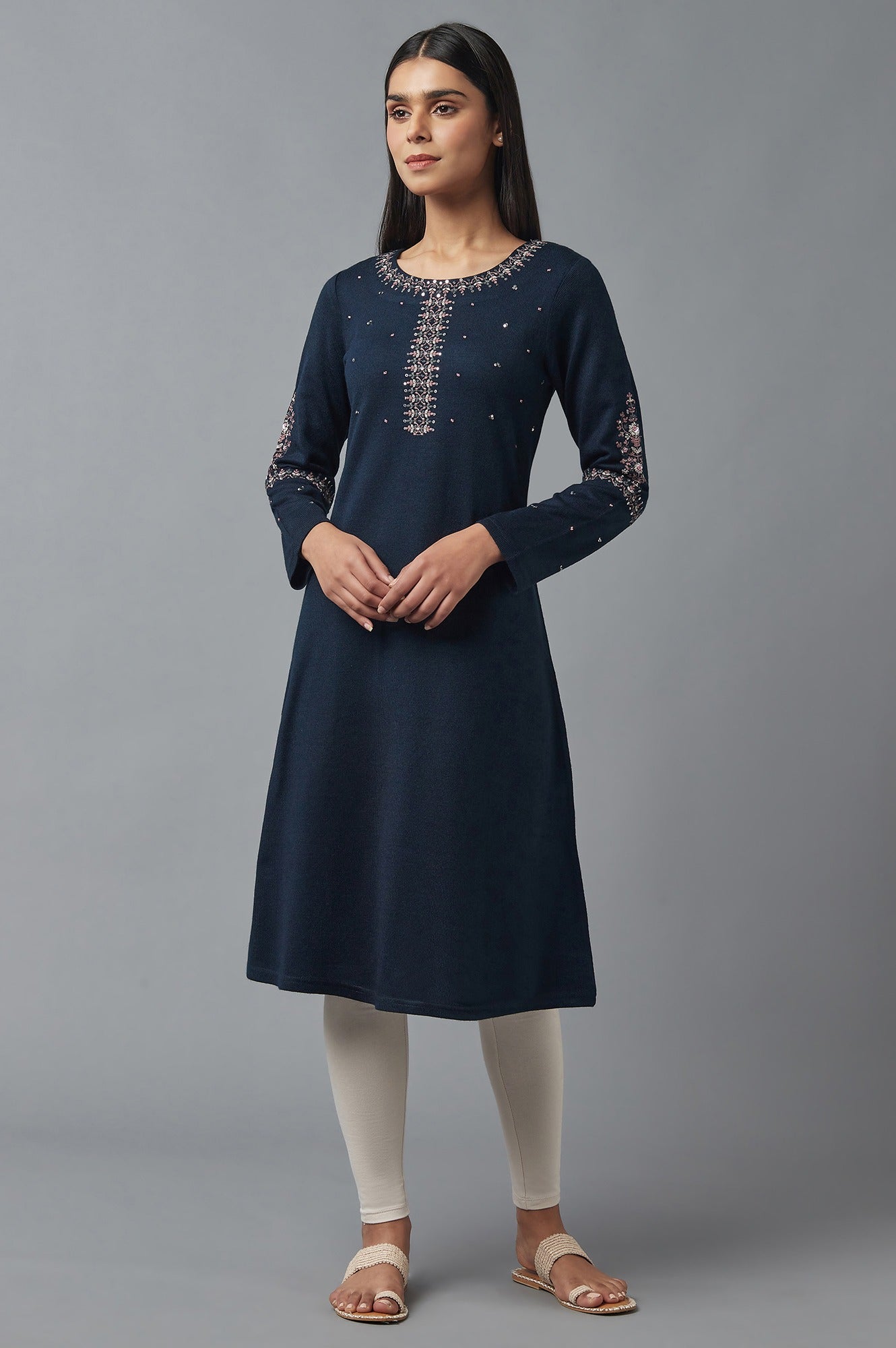 Cobalt Blue Embroidered Winter kurta