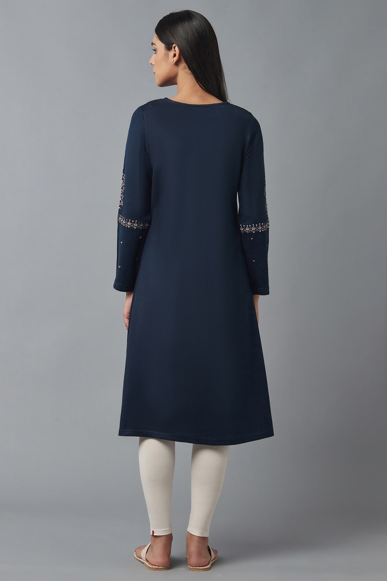 Cobalt Blue Embroidered Winter kurta