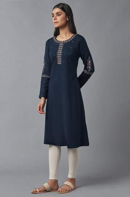 Cobalt Blue Embroidered Winter kurta