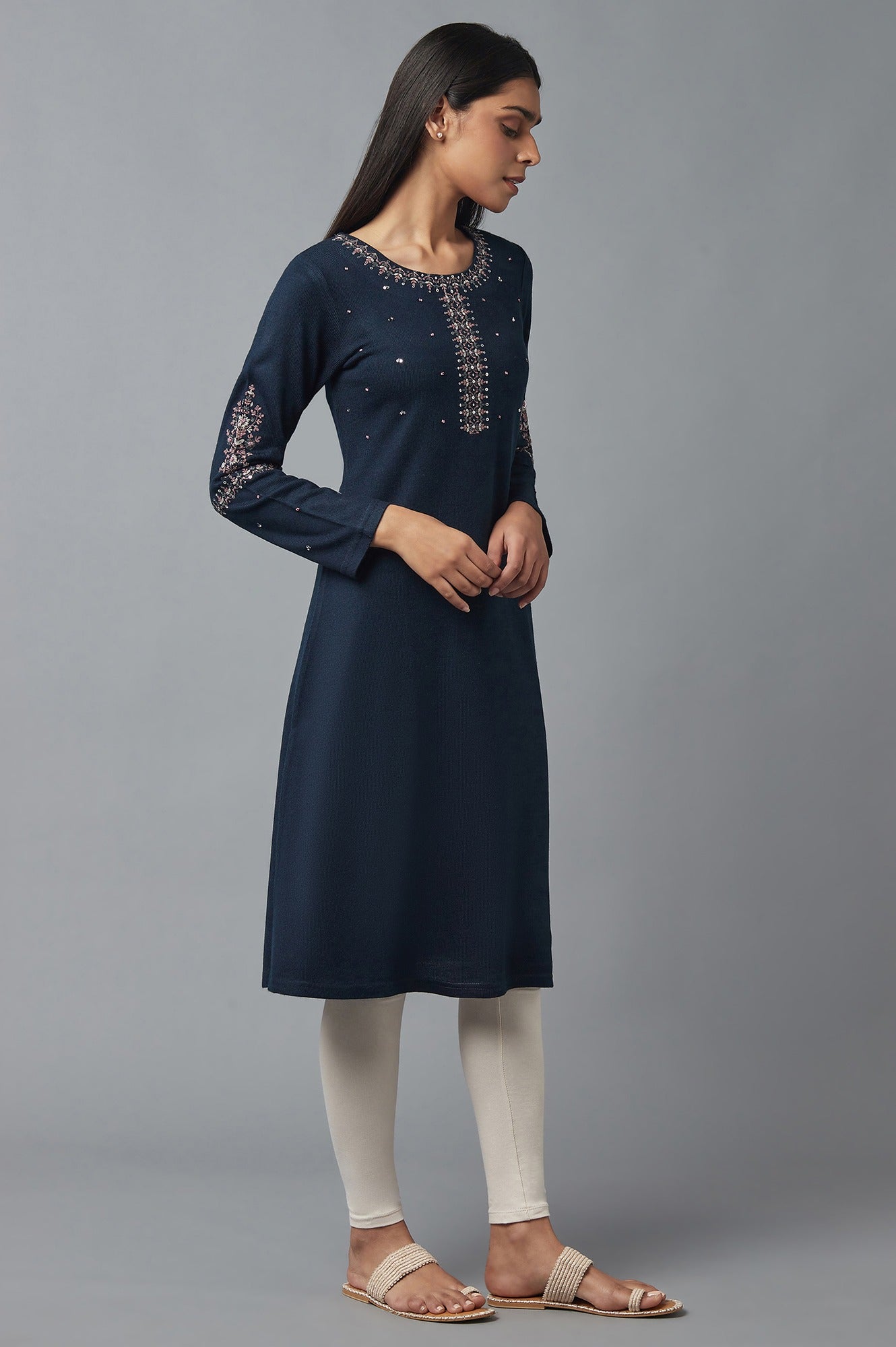 Cobalt Blue Embroidered Winter kurta