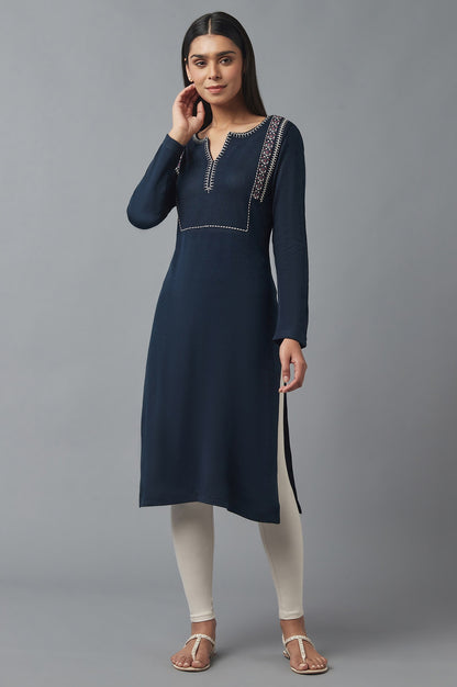 Cobalt Blue Embroidered Winter kurta