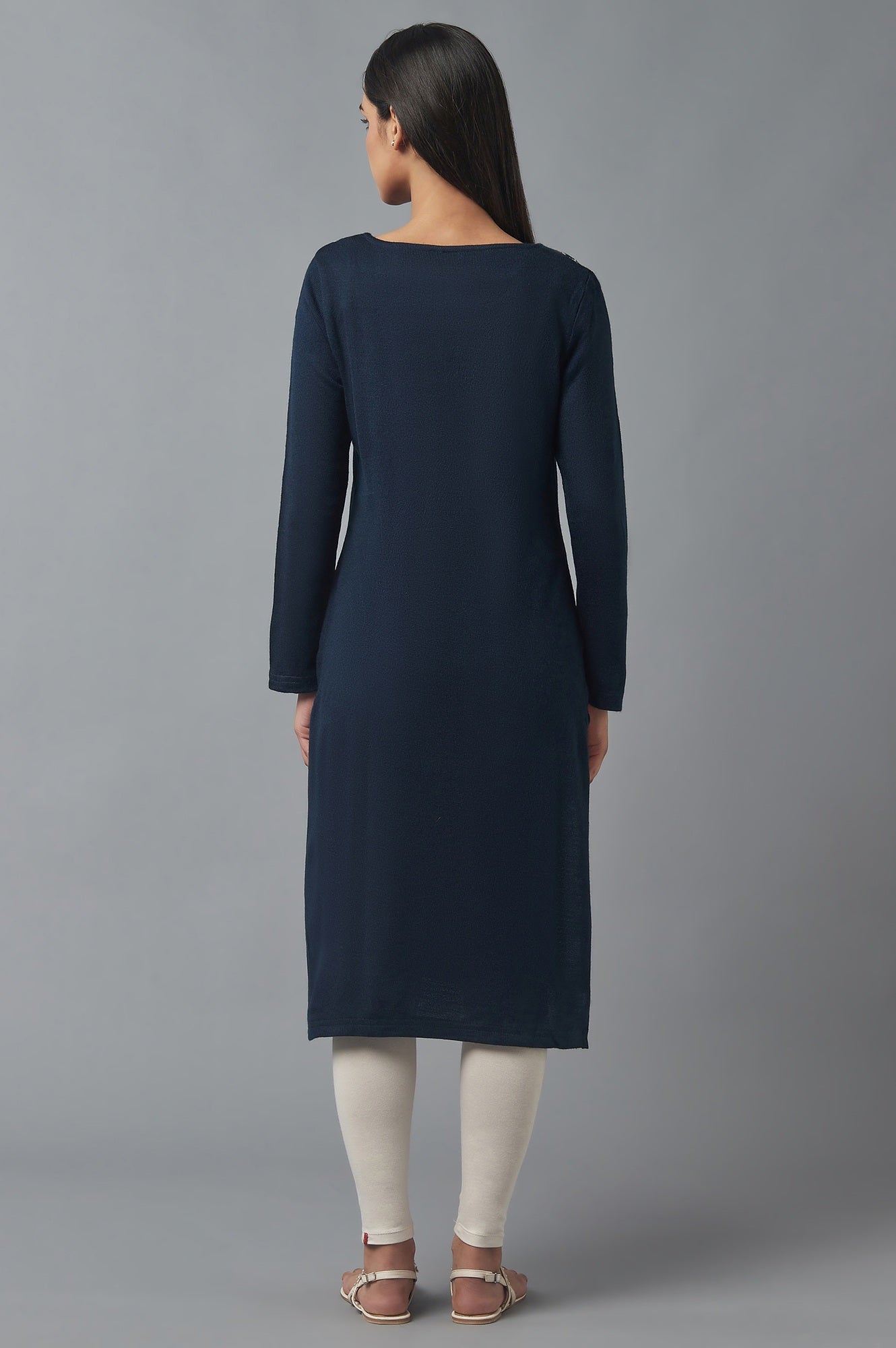 Cobalt Blue Embroidered Winter kurta