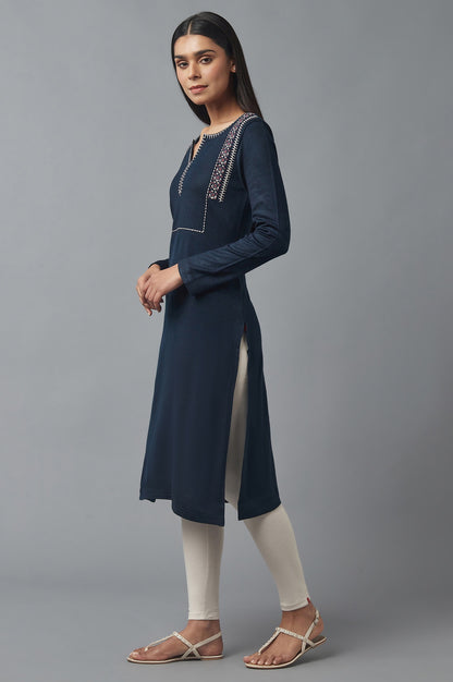 Cobalt Blue Embroidered Winter kurta