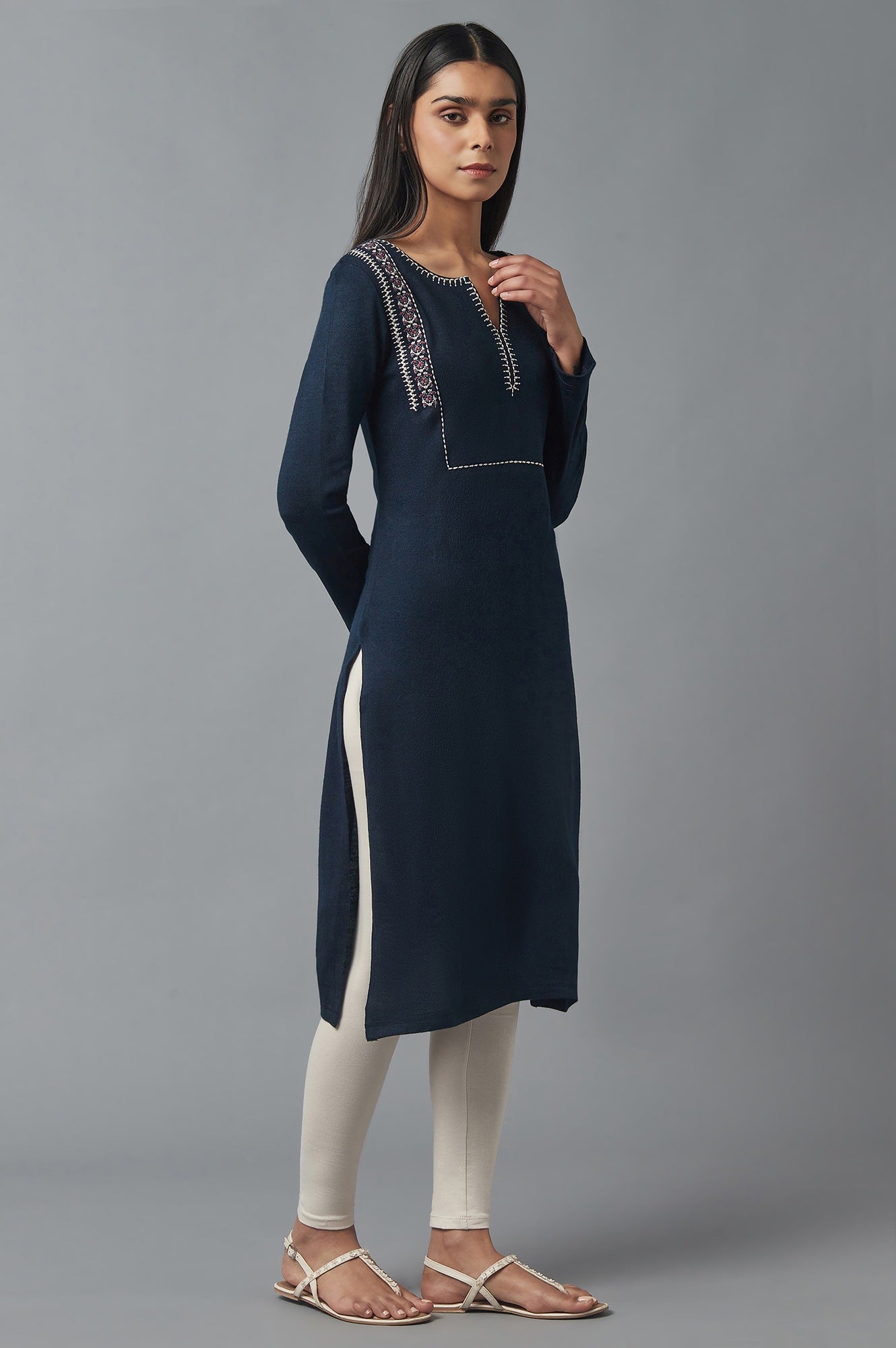 Cobalt Blue Embroidered Winter kurta