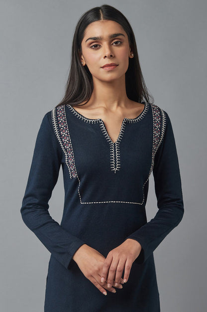 Cobalt Blue Embroidered Winter kurta