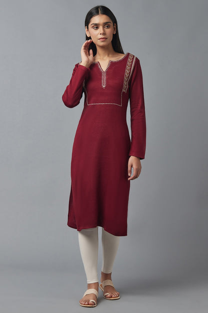 Spice Red Embroidered Winter kurta