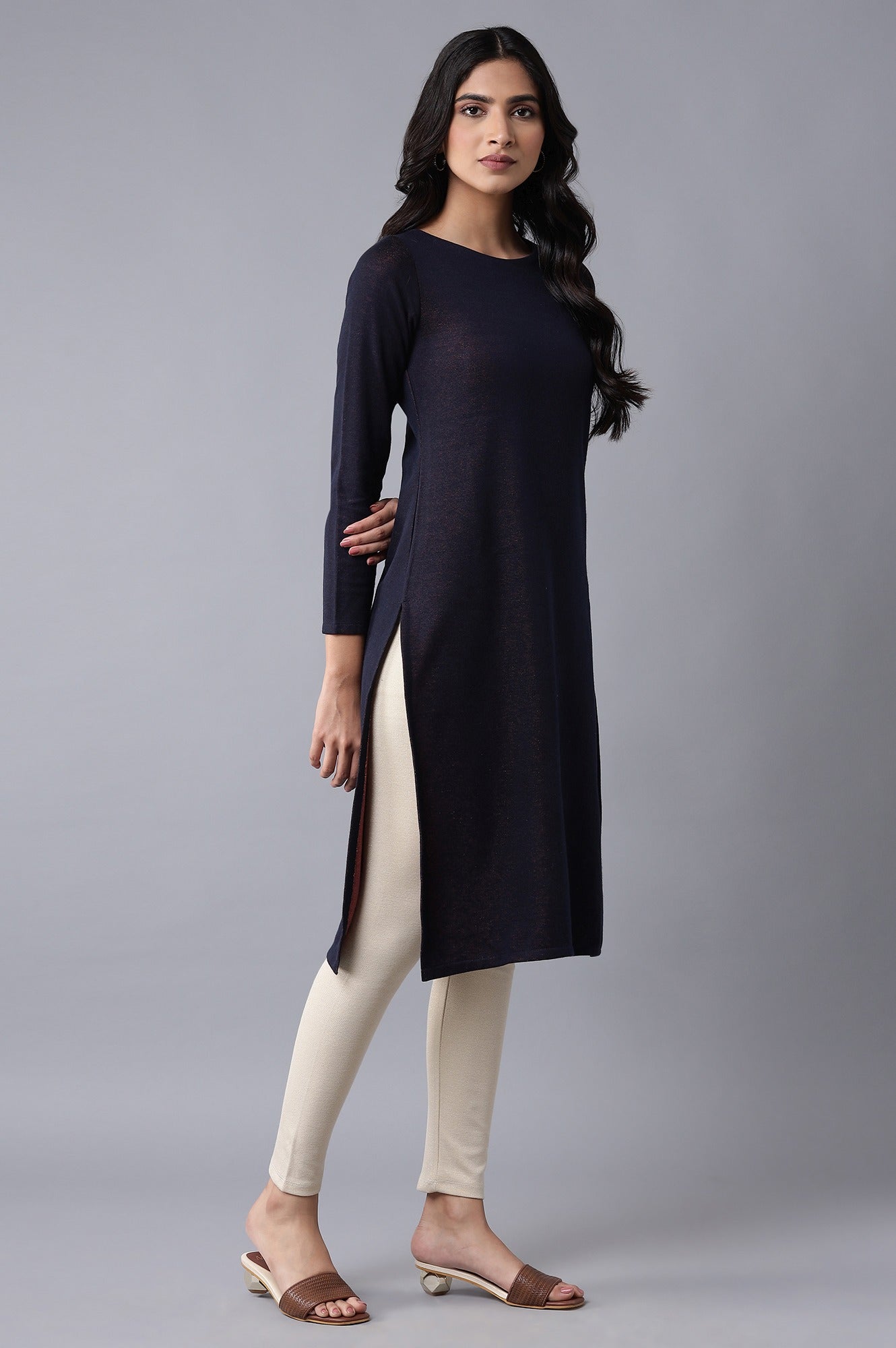 Navy Blue Winter Kurta