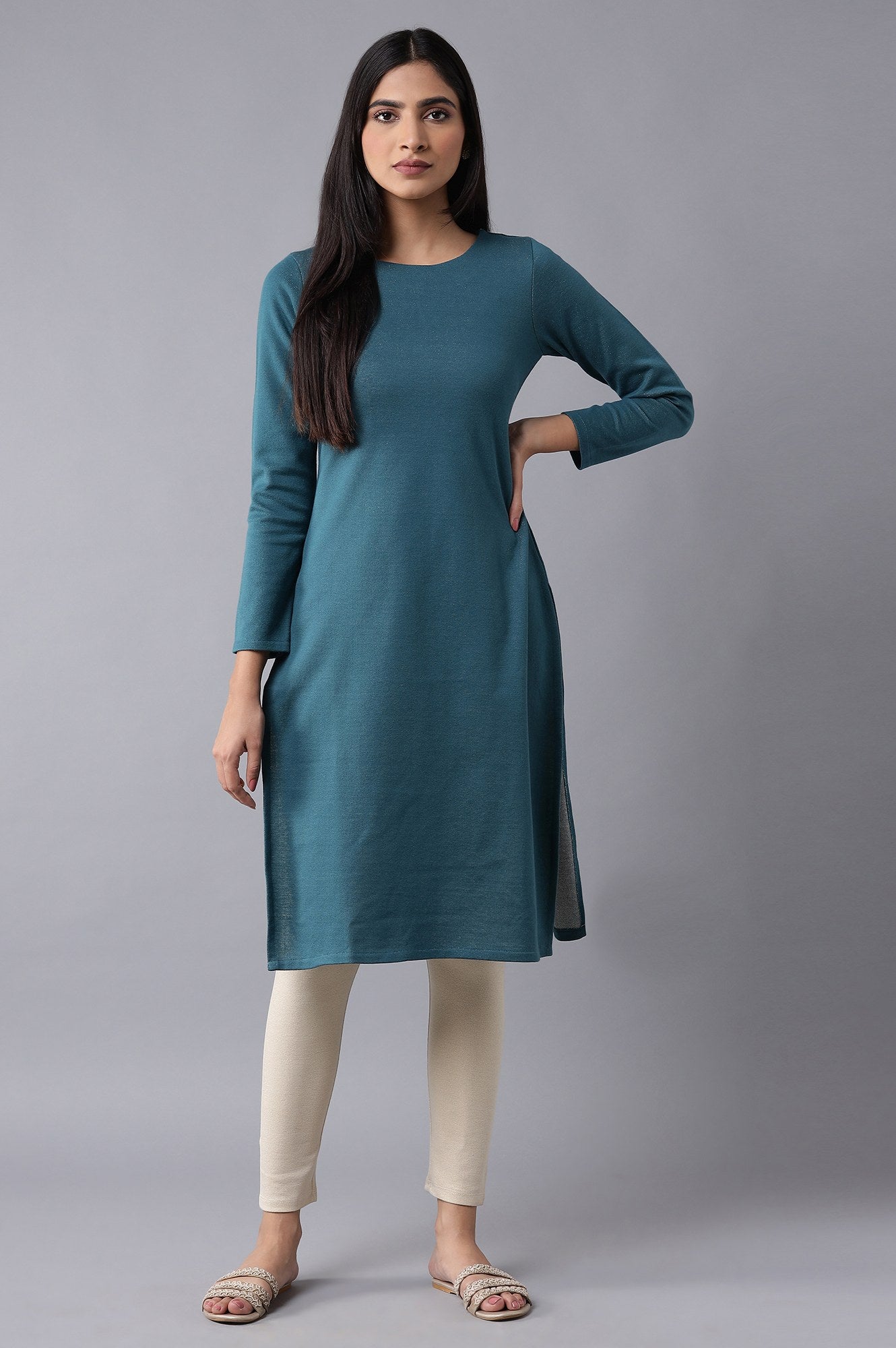 Teal Blue Winter kurta