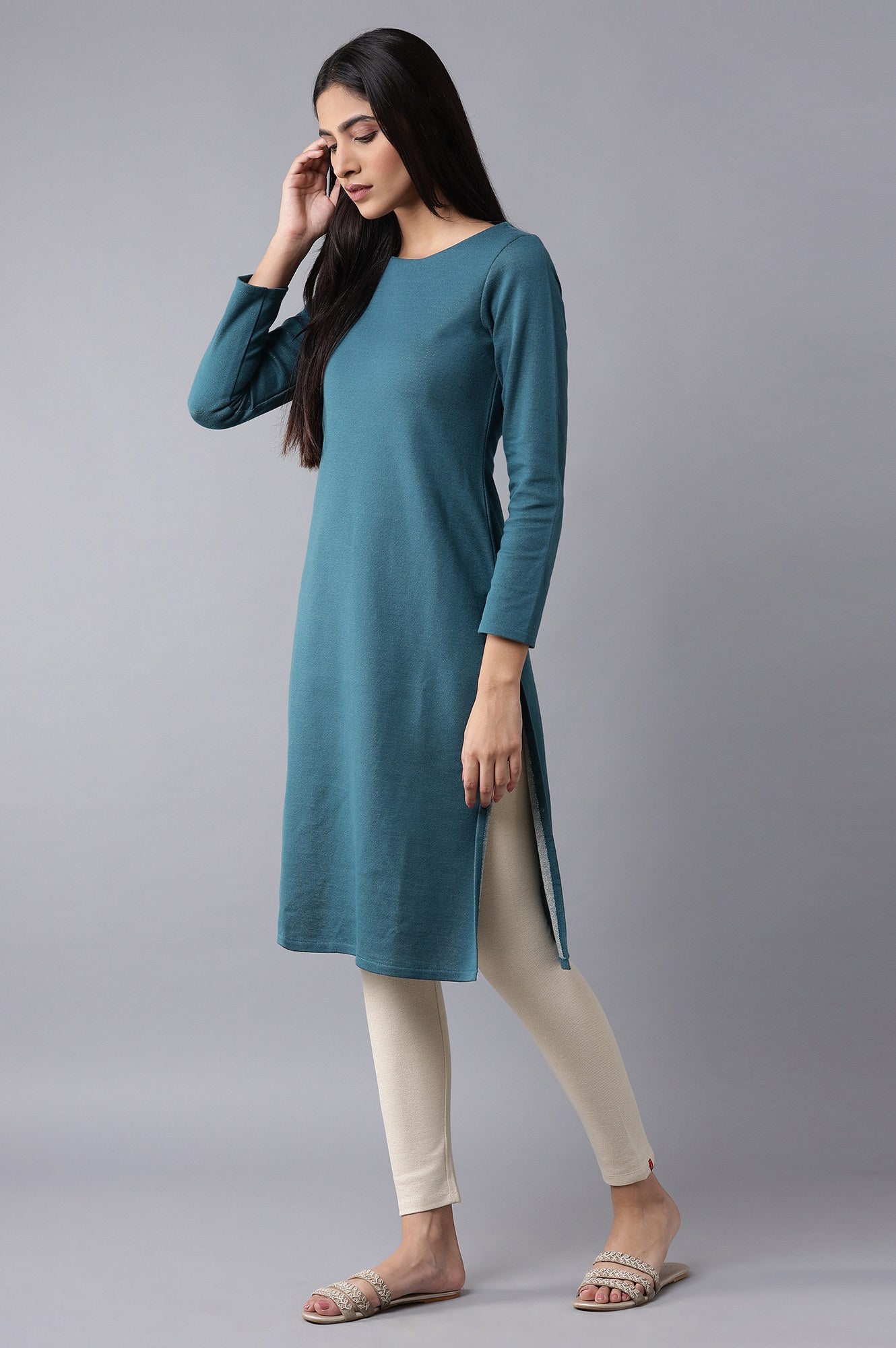 Teal Blue Winter kurta