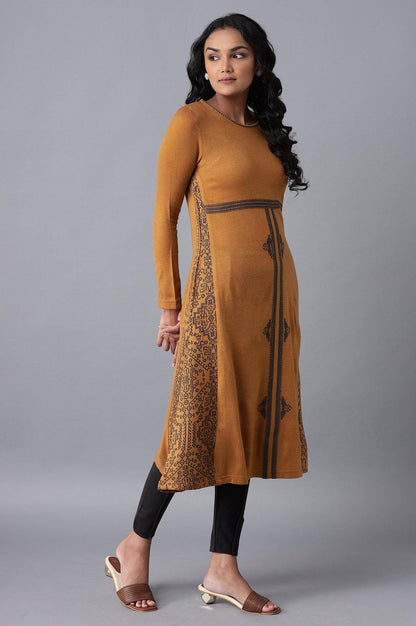 Dark Yellow A-line Winter Dress - wforwoman