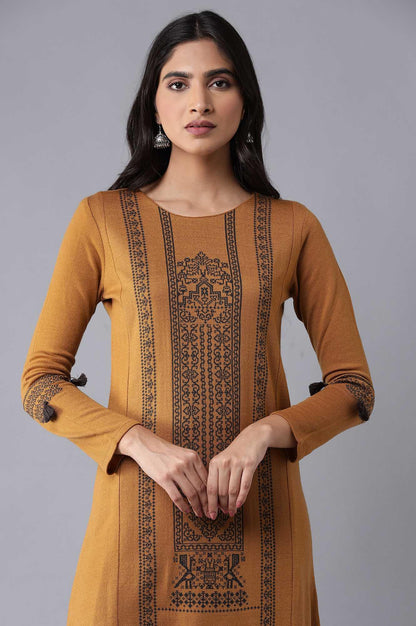 Dark Yellow A-line Winter kurta - wforwoman