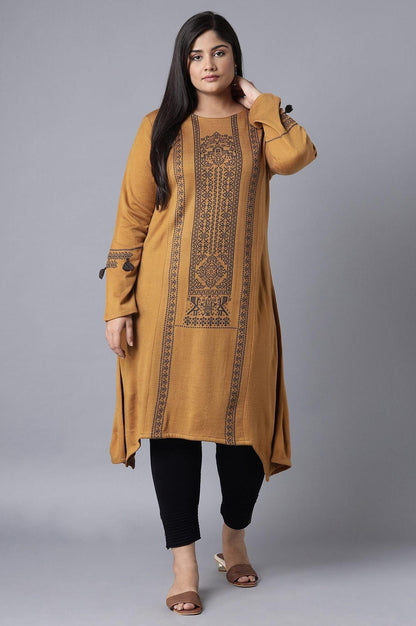 Dark Yellow A-line Winter kurta - wforwoman