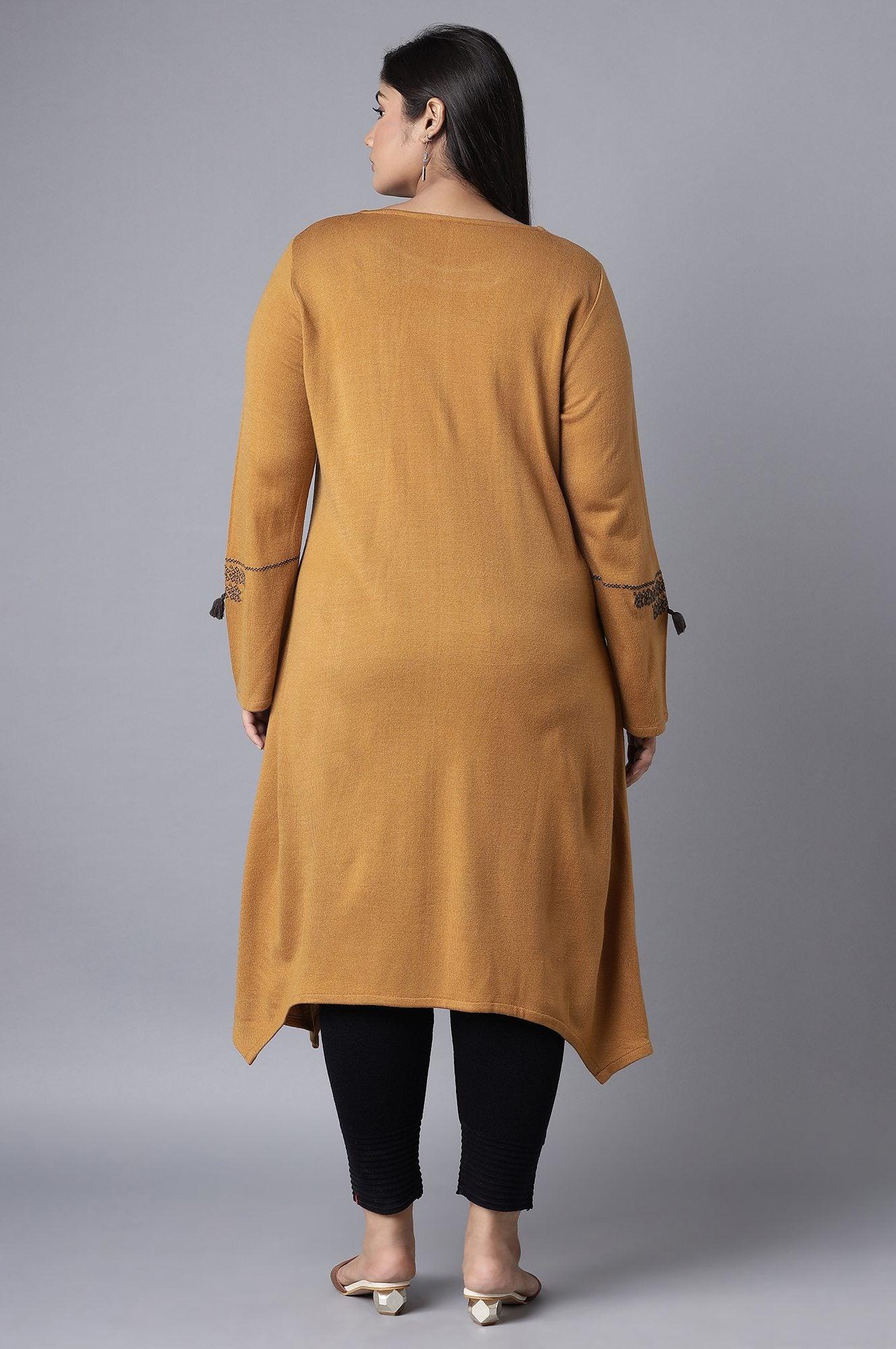 Dark Yellow A-line Winter kurta - wforwoman