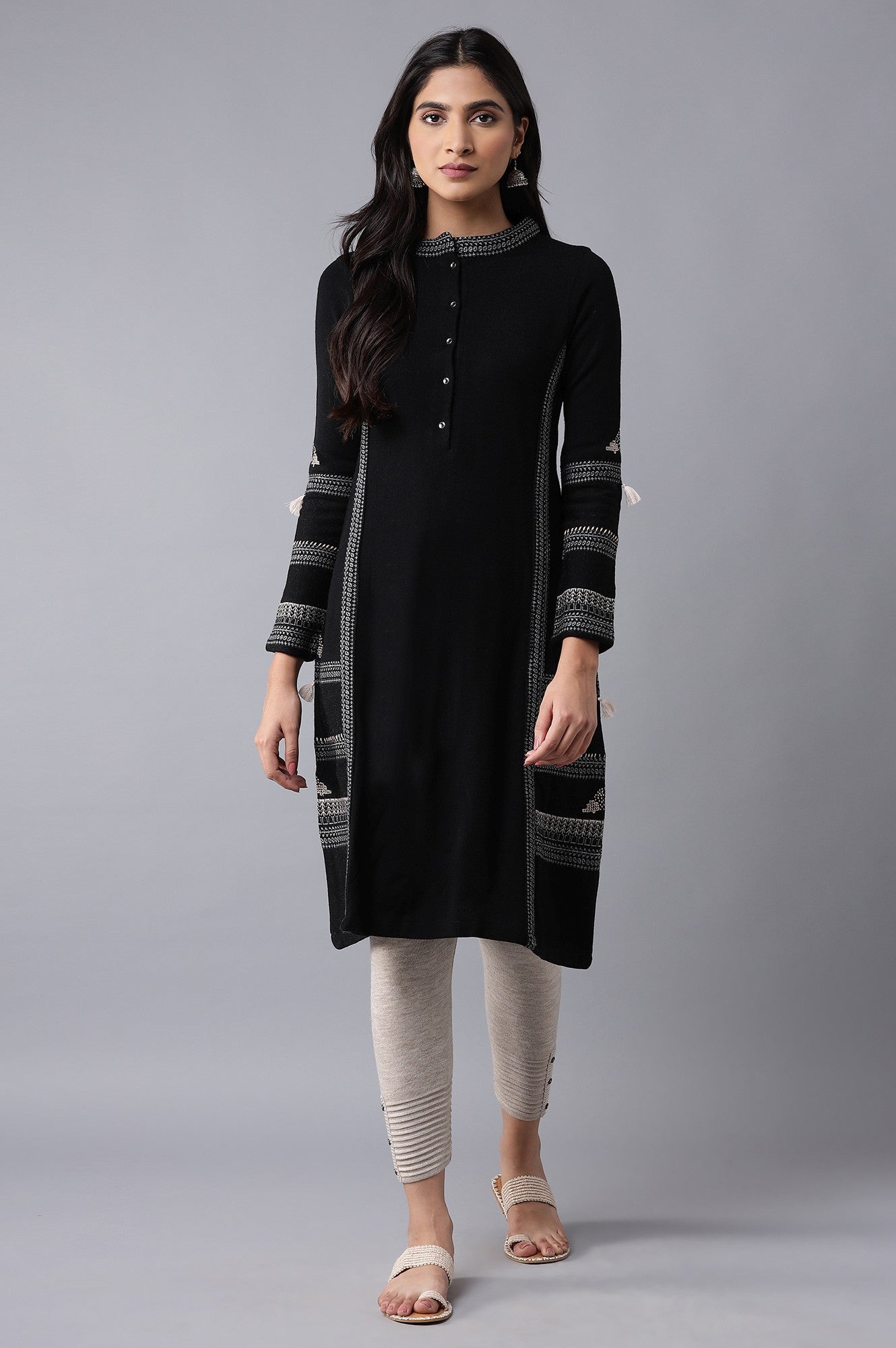 Black A-line Winter kurta