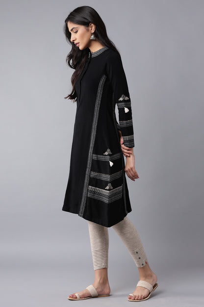 Black A-line Winter kurta