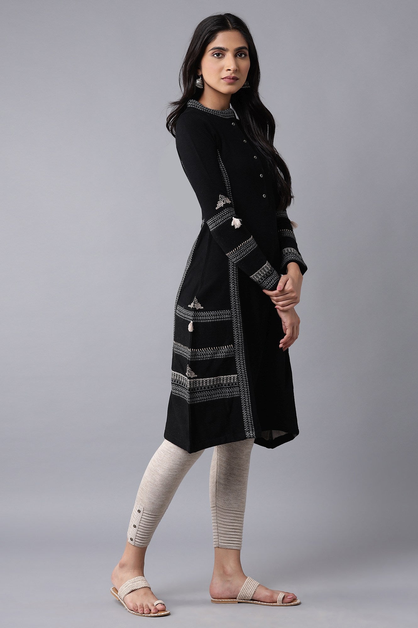 Black A-line Winter kurta