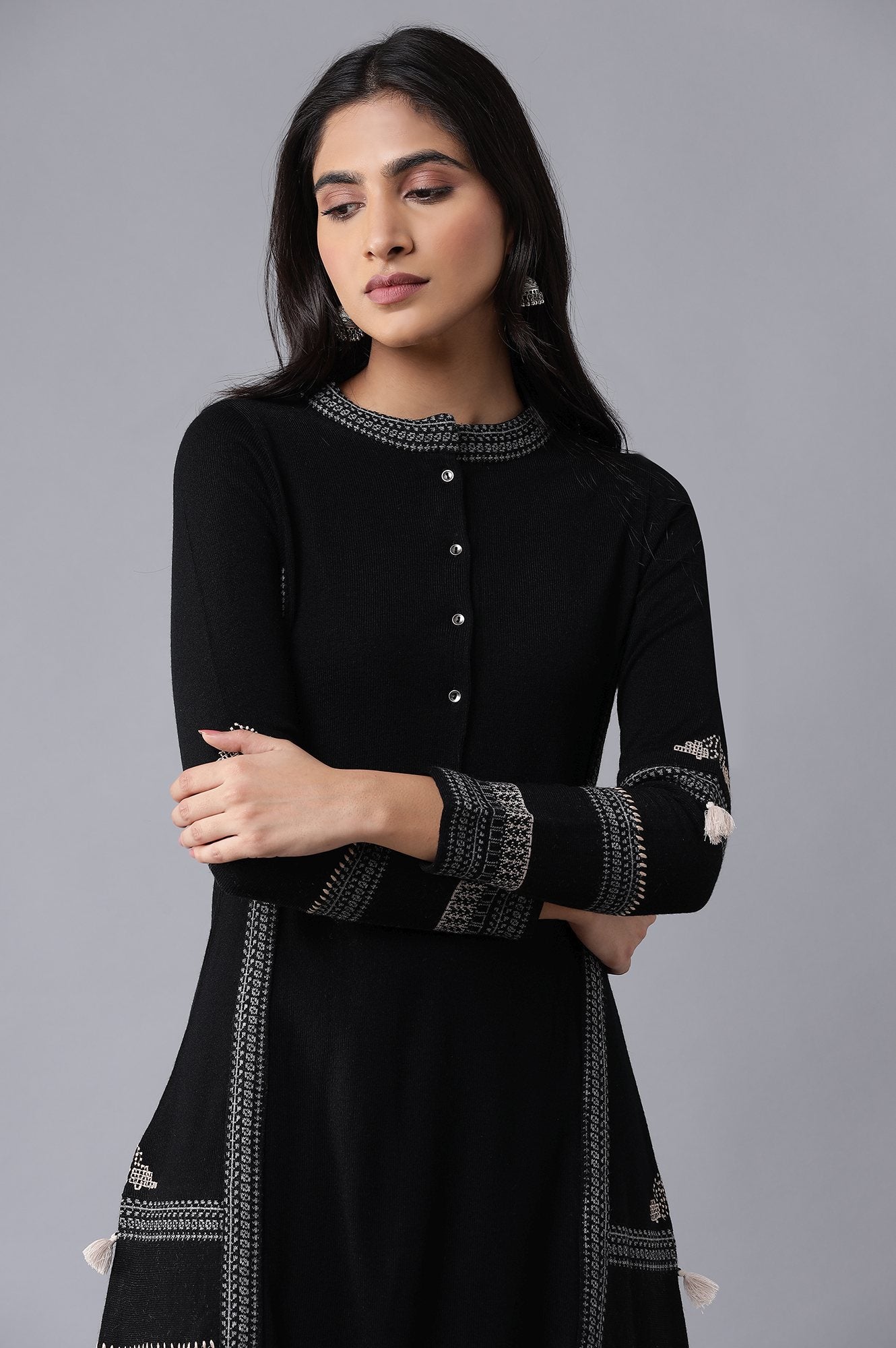 Black A-line Winter kurta