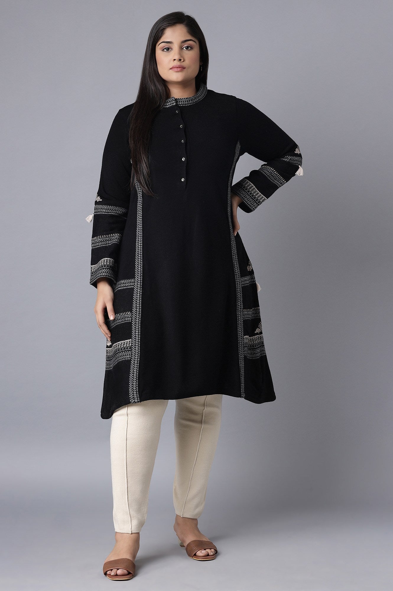 Black A-line Winter kurta