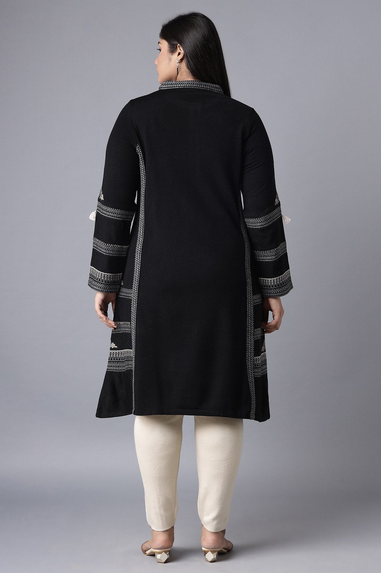 Black A-line Winter kurta