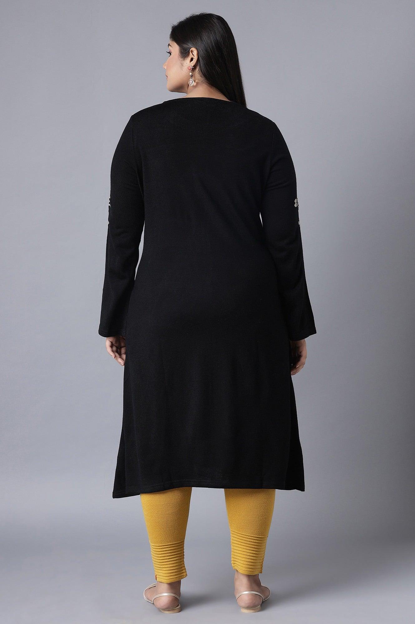 Jet Black A-line Winter kurta - wforwoman