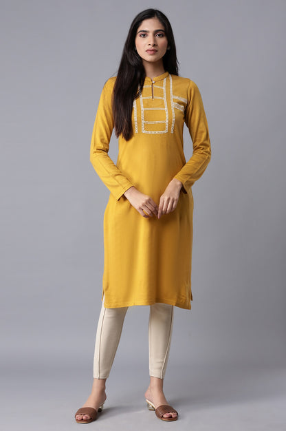 Yellow Solid Winter kurta