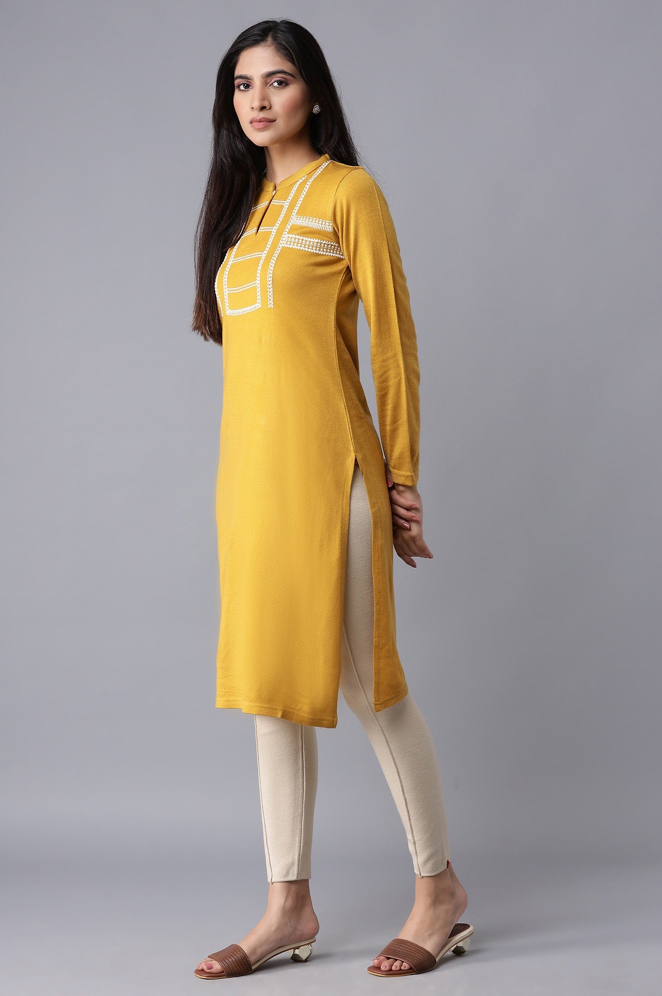 Yellow Solid Winter kurta