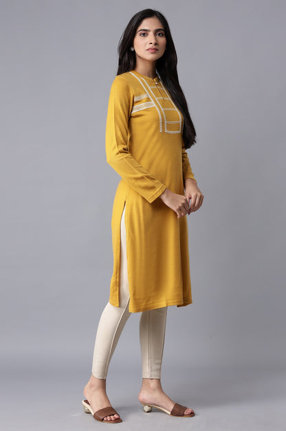 Yellow Solid Winter kurta