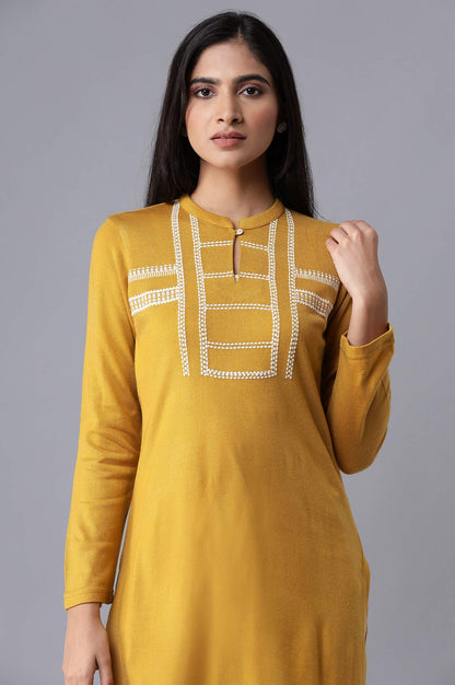 Yellow Solid Winter kurta