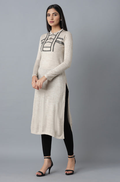 Beige Solid Winter kurta