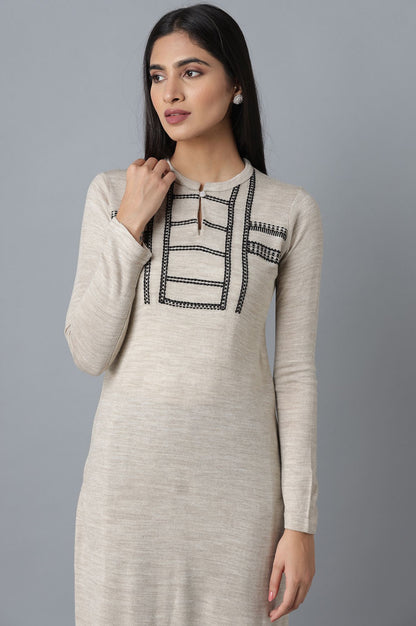 Beige Solid Winter kurta